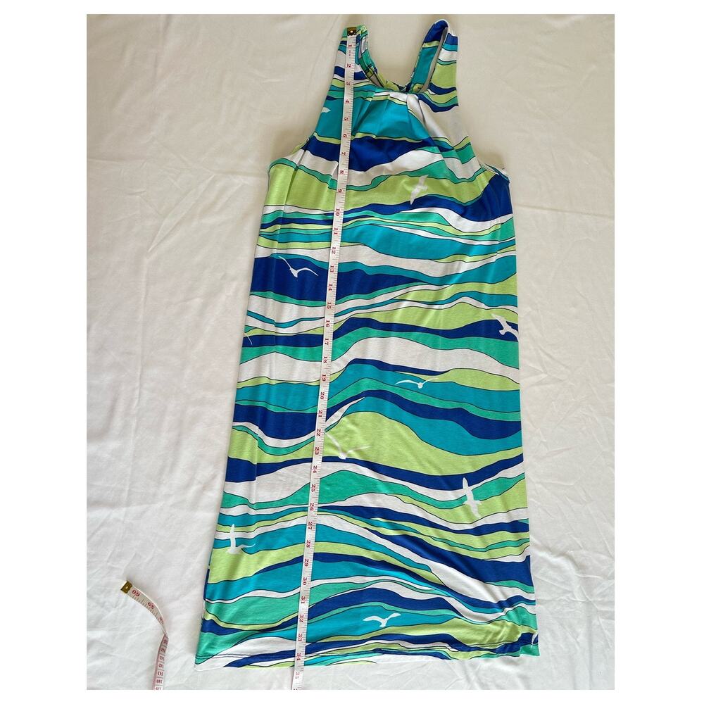Tori Richard Honolulu Hawaii Wave Print Seagulls Blue Green Midi Dress Size XS - Picture 6 of 10